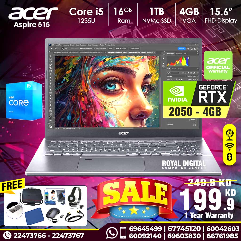 Acer Aspire 315 core i7 20GB RAM 1TB NVMe SSD 2GB VGA 15.6