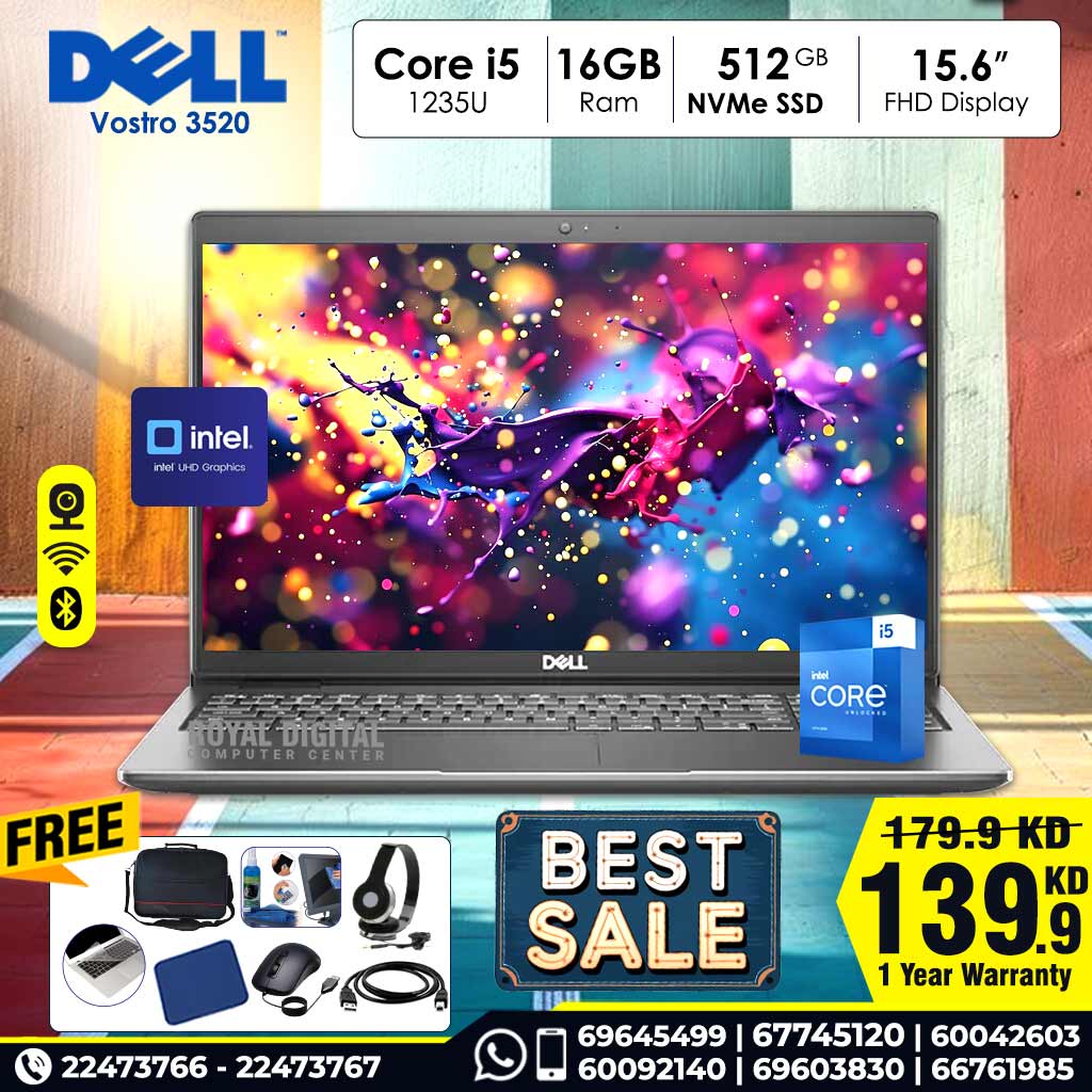 Dell Vostro 3520 12th Generation Core i5-1235U 16GB Ram 512GB NVMe